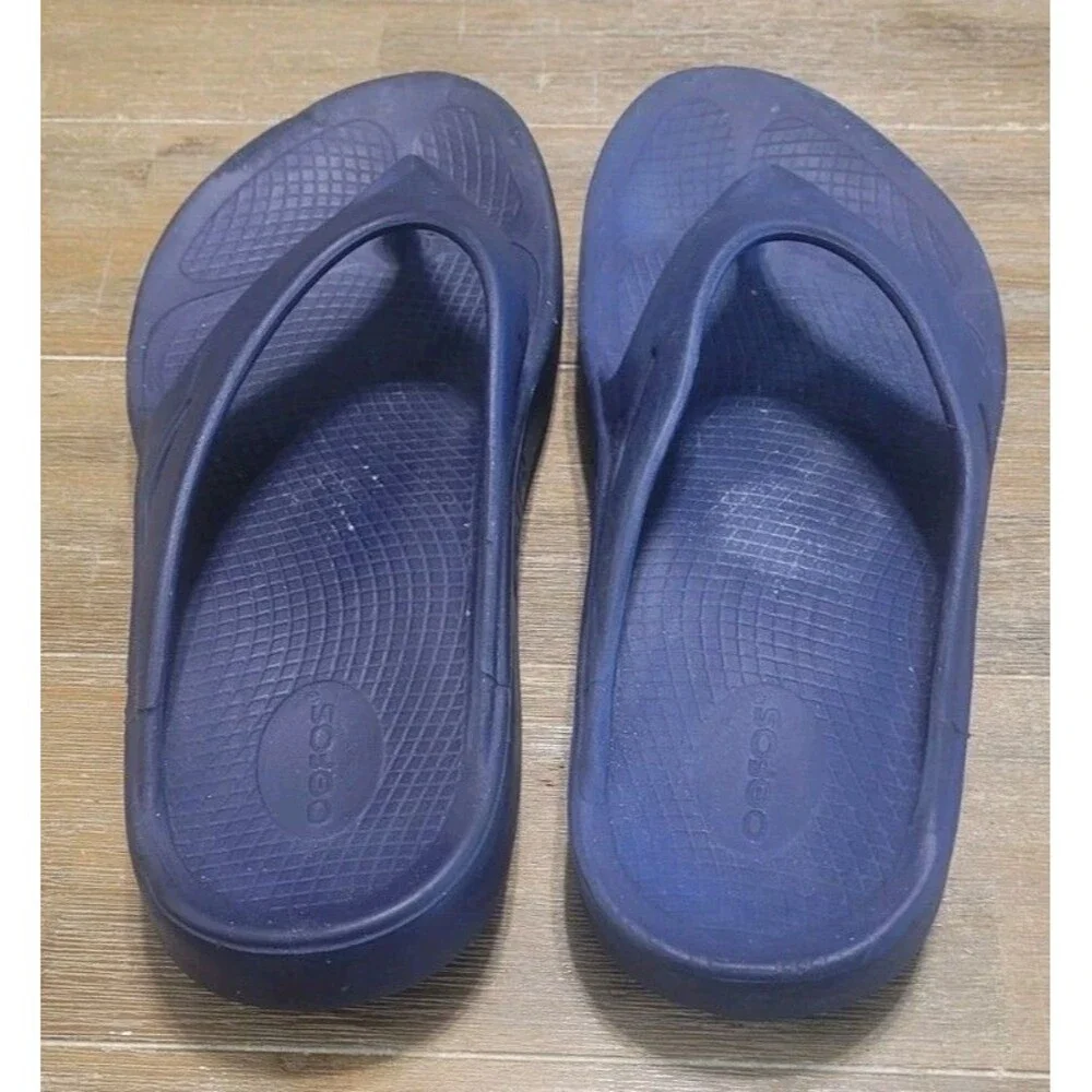 OOFOS Sport Recovery Sandals Flip Flops Comfort Navy Blue Mens Size 11 Wmns 13